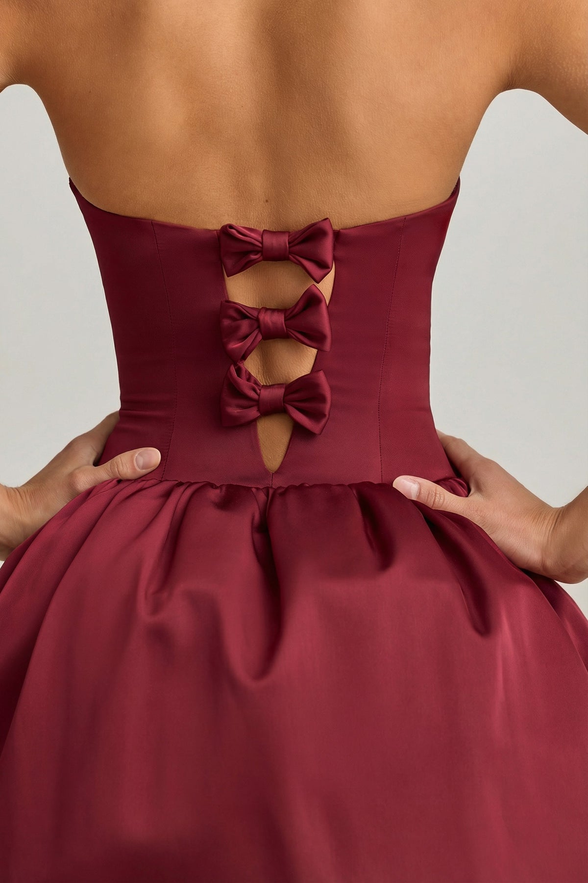 Belavie Gloriane Convertible Bow-Detail Bubble Hem Midaxi Dress in Wine Red