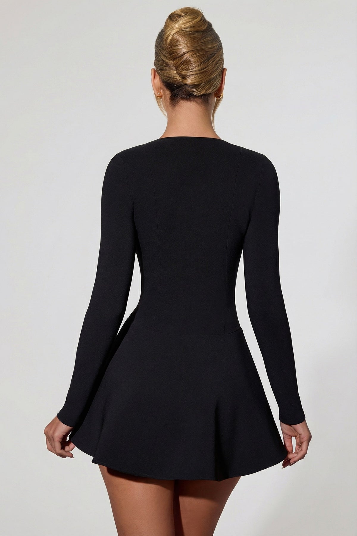 Belavie Graciele Bow-Detail Plunge-Neck A-Line Mini Dress in Black