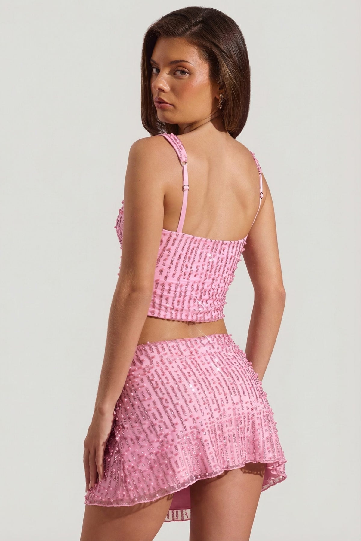 Belavie Embellished Low-Rise Mini Skirt in Pink