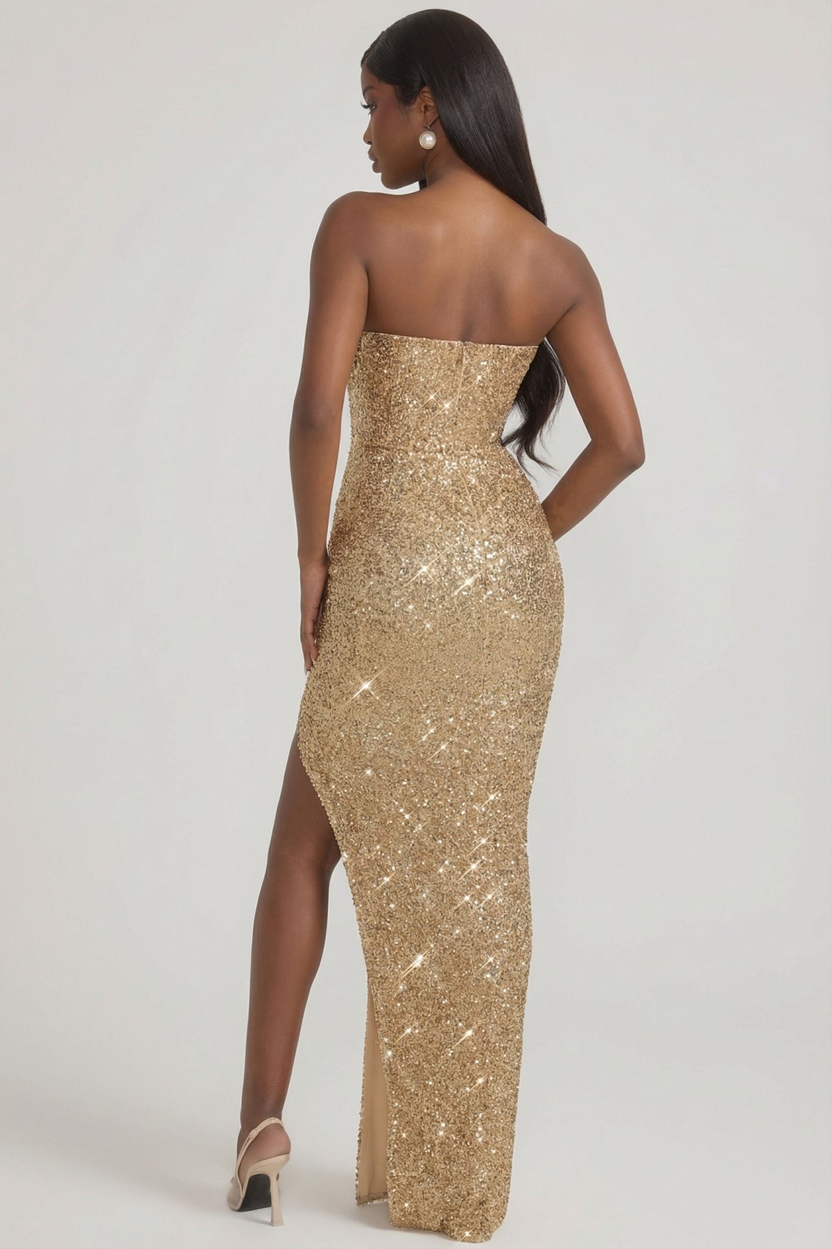 Belavie Embellished Corset Gown in Gold