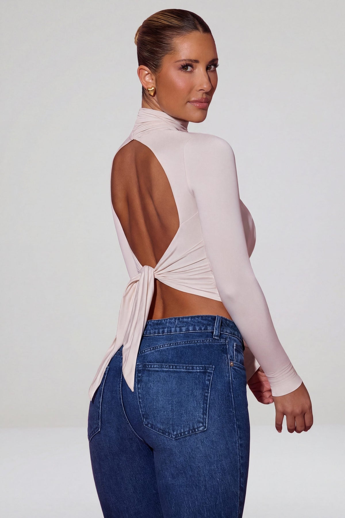 Belavie Karite Cowl-Neck Tie-Back Top in Ivory