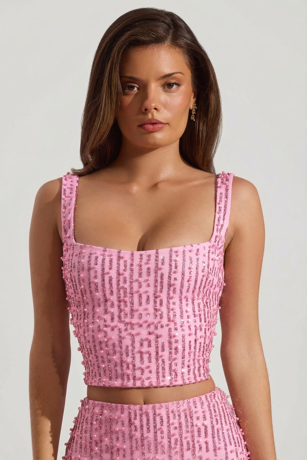 Belavie Liraal Embellished Square-Neck Crop Top in Posy