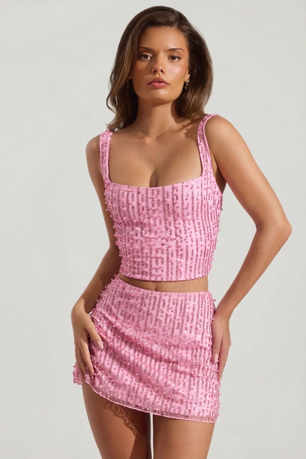 Belavie Liraal Embellished Square-Neck Crop Top in Posy
