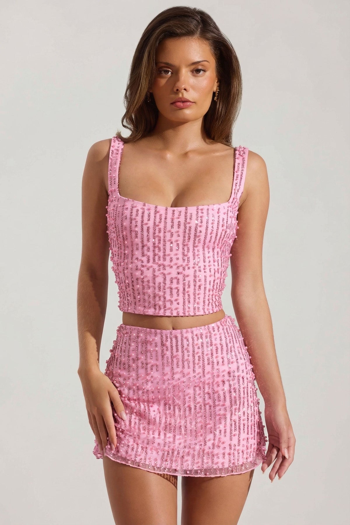 Belavie Liraal Embellished Square-Neck Crop Top in Posy