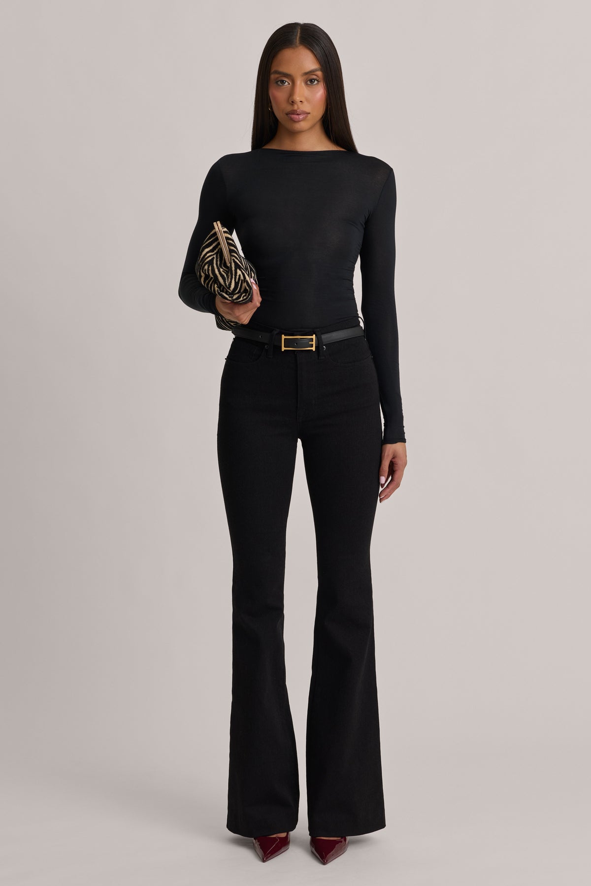 Belavie Lole High-Rise Flared Jeans in Black Wash