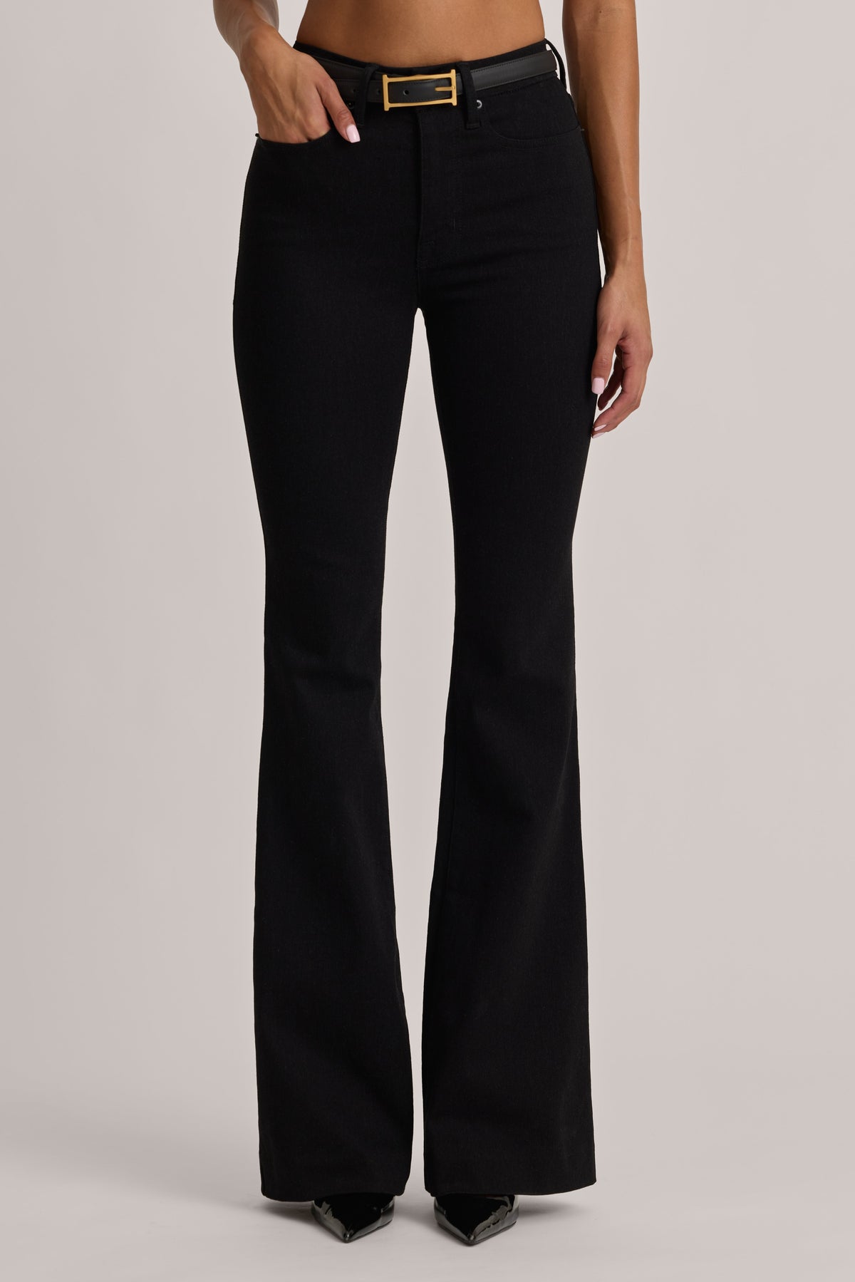 Belavie Lole High-Rise Flared Jeans in Black Wash