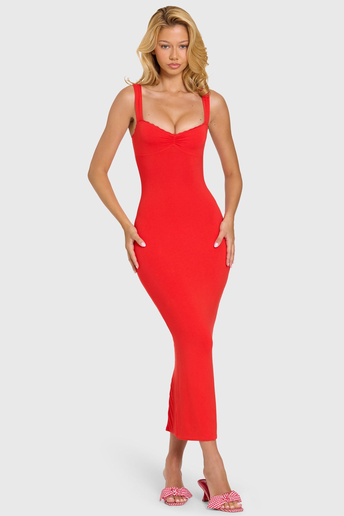 Belavie Loria Modal Lace-Trim Midaxi Dress in Cherry