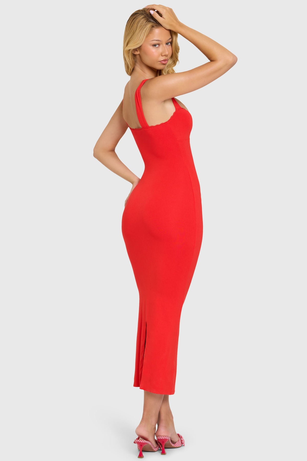 Belavie Loria Modal Lace-Trim Midaxi Dress in Cherry
