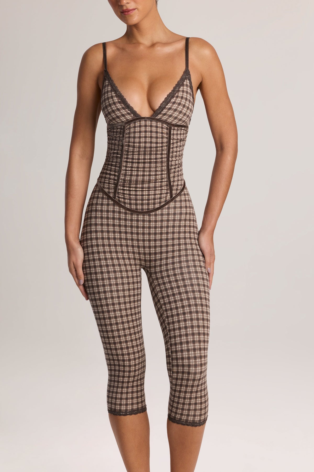 Belavie Louetta Modal Capri Jumpsuit in Square Check Print