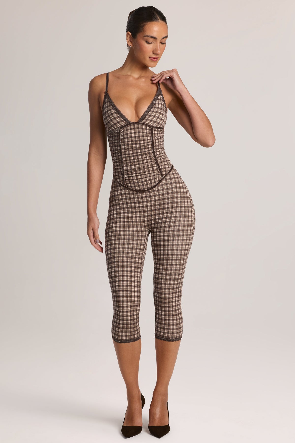 Belavie Louetta Modal Capri Jumpsuit in Square Check Print