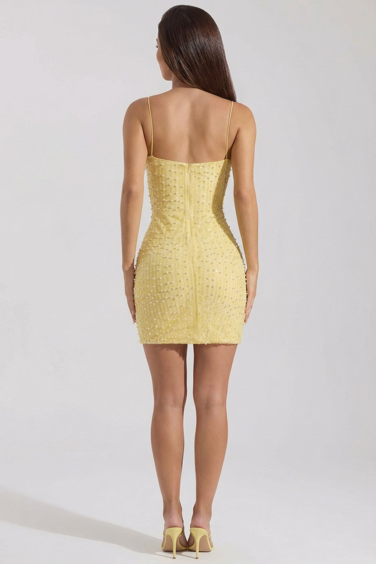 Belavie Embellished Scoop-Neck Bodycon Mini Dress in Yellow
