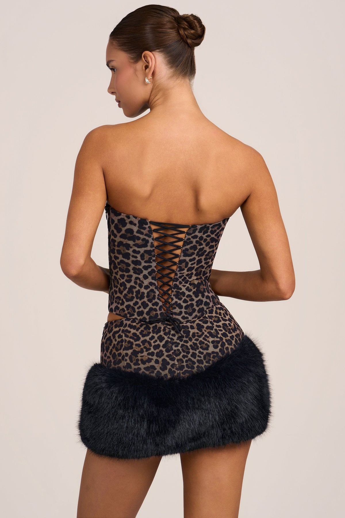 Belavie Marell Faux Fur Low-Rise Mini Skirt in Leopard Print