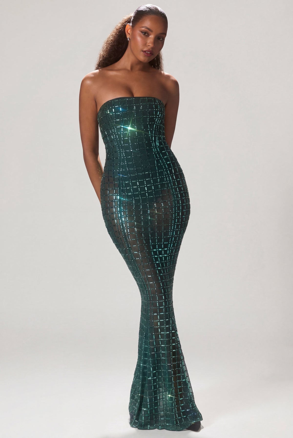 Belavie Marlene Embellished Strapless Gown in Emerald Green