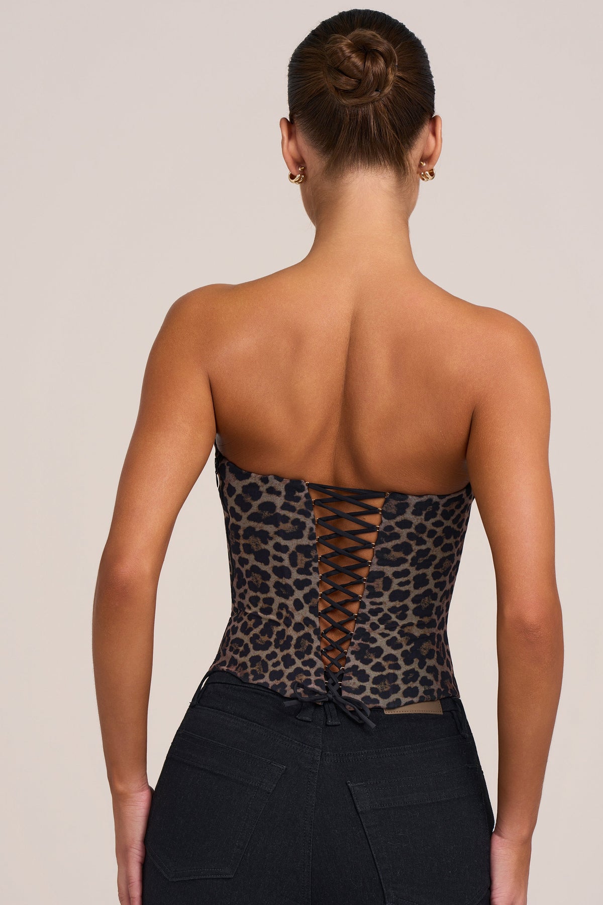 Belavie Mine Mesh Corset Top in Leopard Print