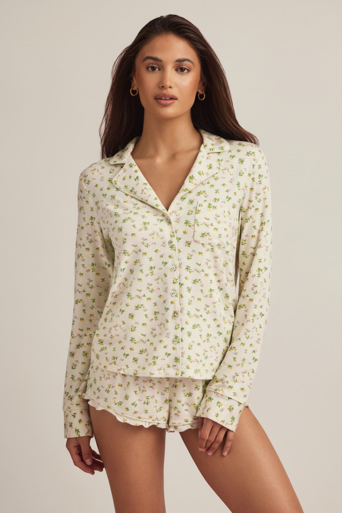 Belavie Miraa Modal Long-Sleeve Pyjama Top in Lemon Print