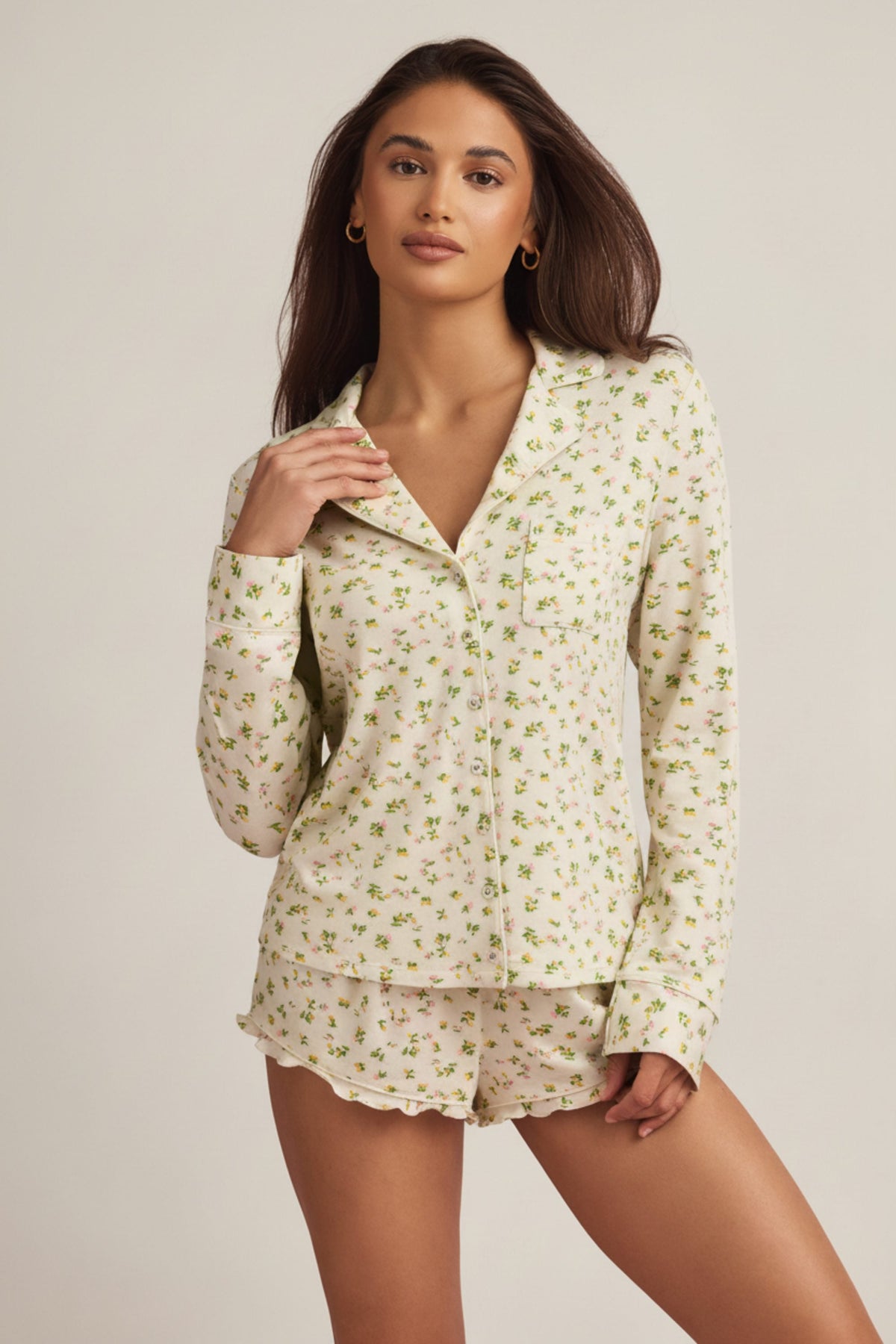 Belavie Miraa Modal Long-Sleeve Pyjama Top in Lemon Print