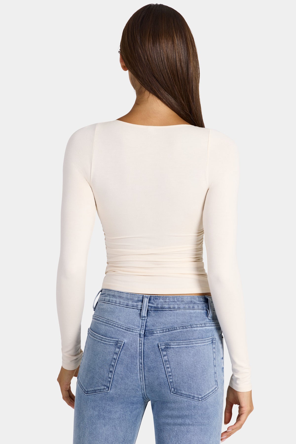 Belavie Modal Ruched Long-Sleeve Top in Oat