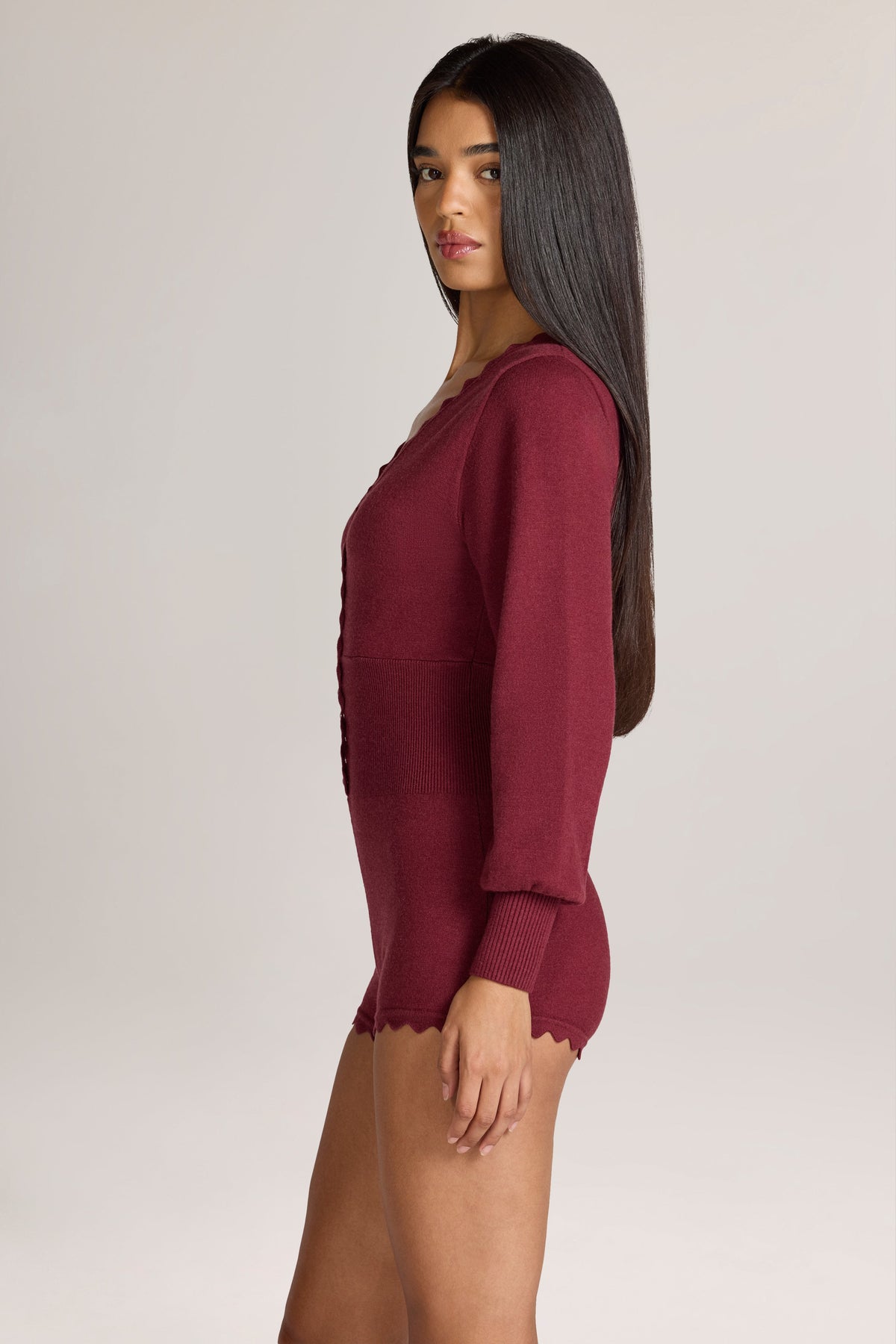 Belavie Myle Knit Long-Sleeve Romper in Wine