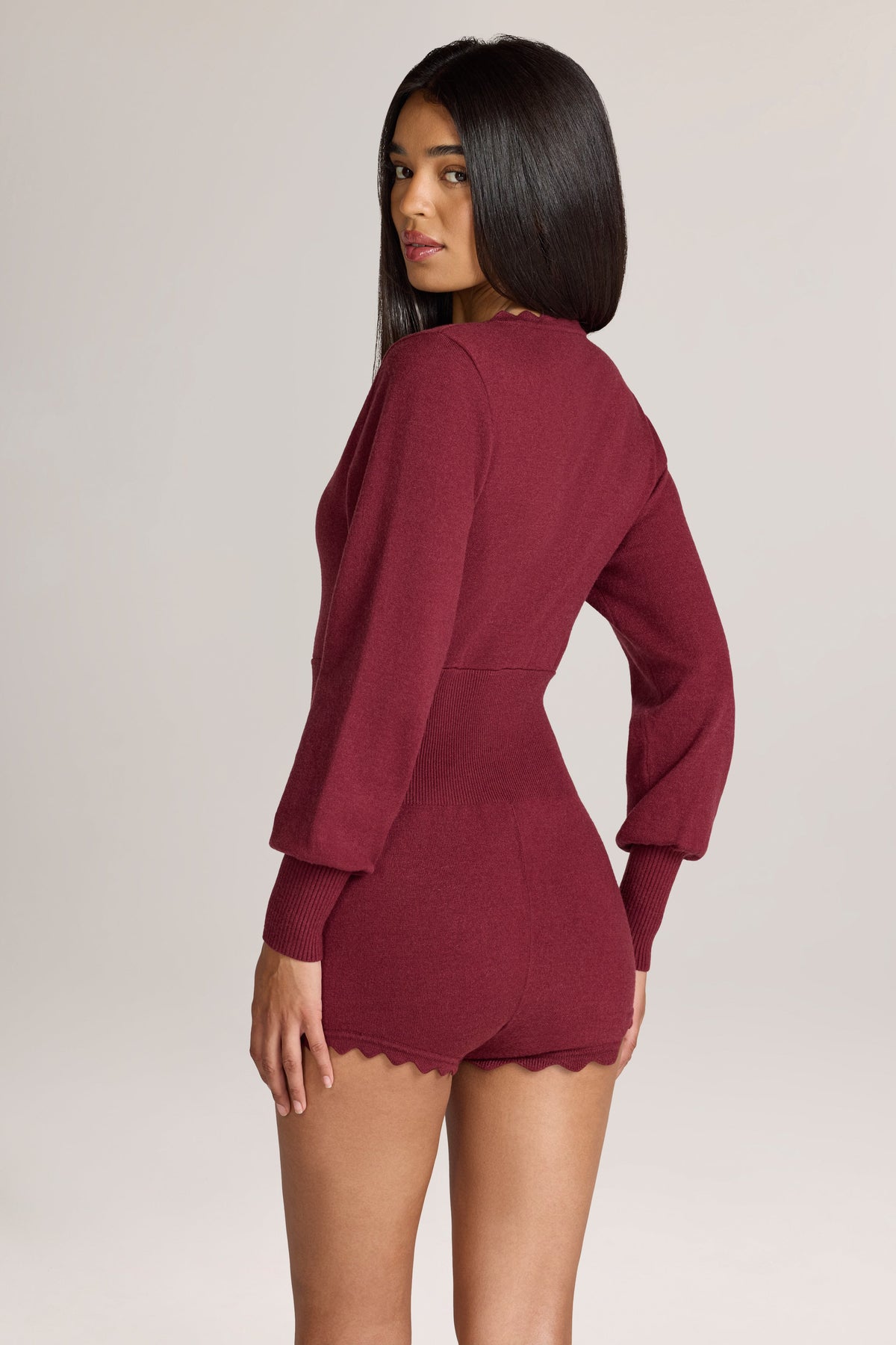 Belavie Myle Knit Long-Sleeve Romper in Wine
