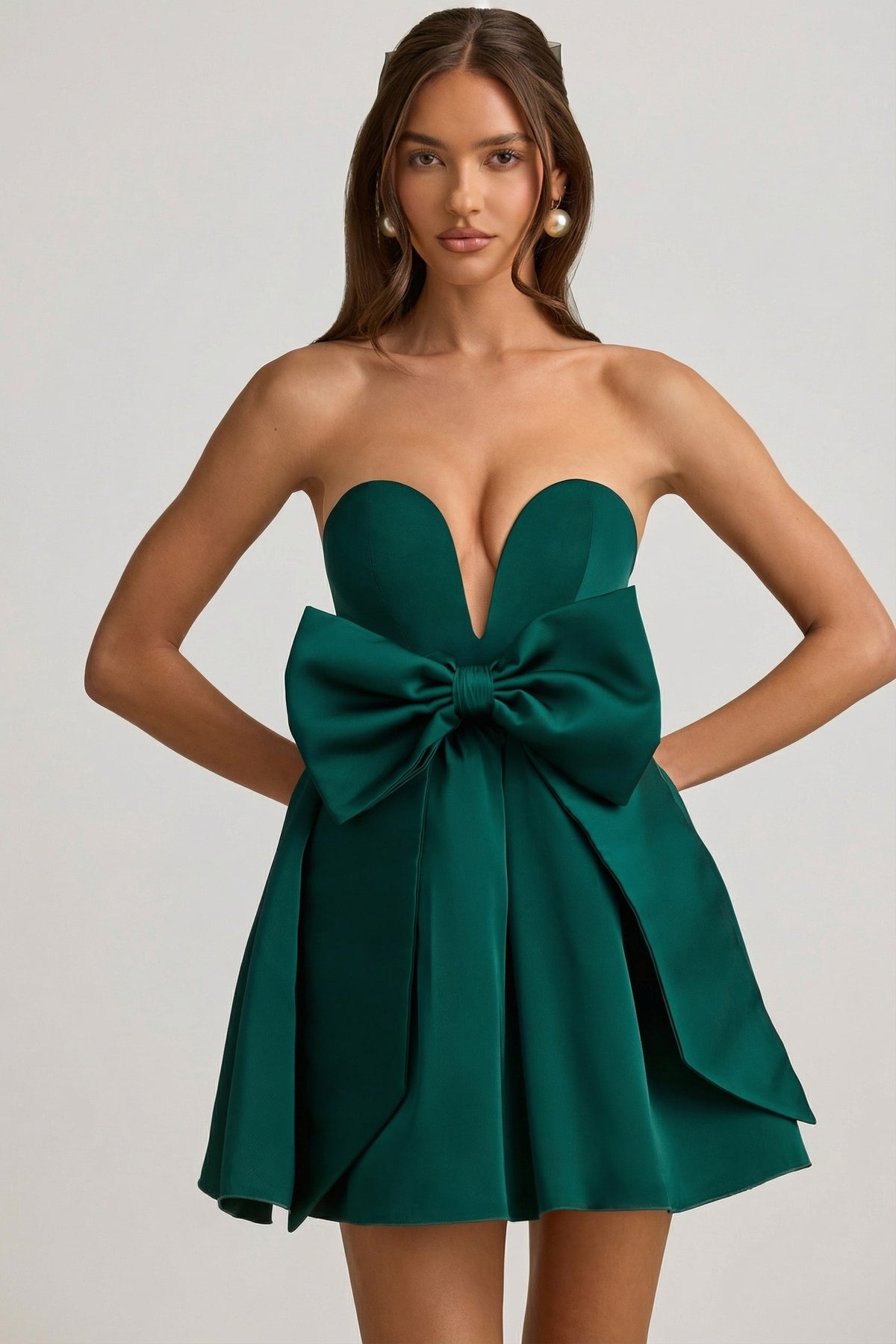 Belavie Norine Bow-Detail Corset Mini Dress in Emerald Green