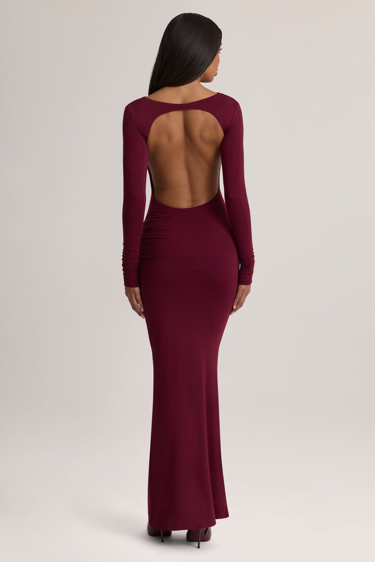 Belavie Regina Modal Ruched Backless Maxi Dress in Wine