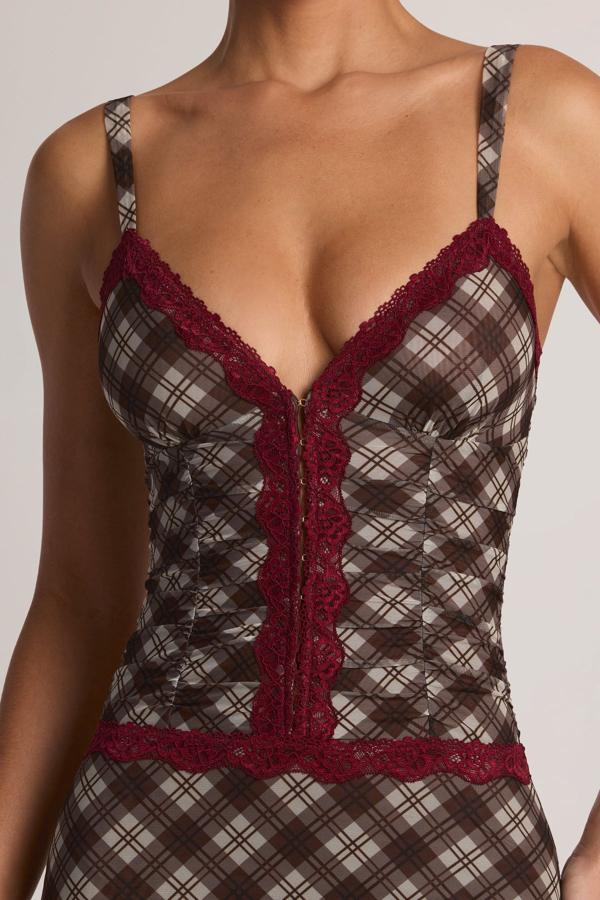 Belavie Sorran Lace-Trim Mini Dress in Diagonal Check Print