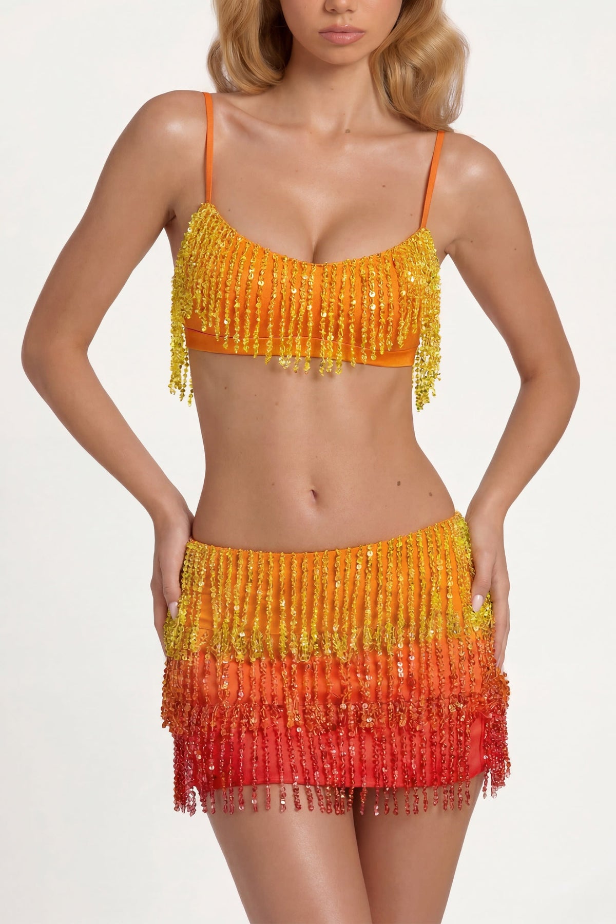 Belavie Aeren Fringed Bralette in Orange Ombre
