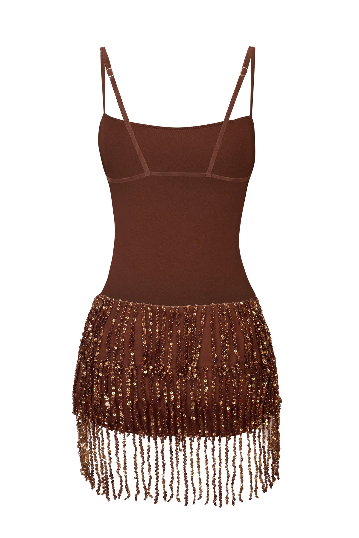Belavie Estai Fringed Backless Mini Dress in Brown Ombre
