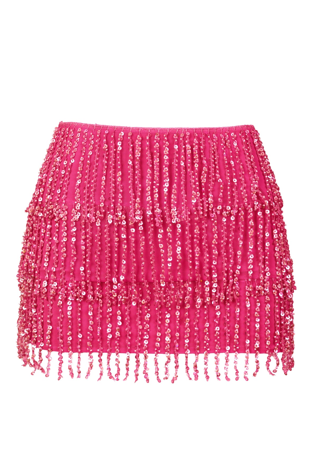 Belavie Nesse Fringed Low-Rise Mini Skirt in Raspberry
