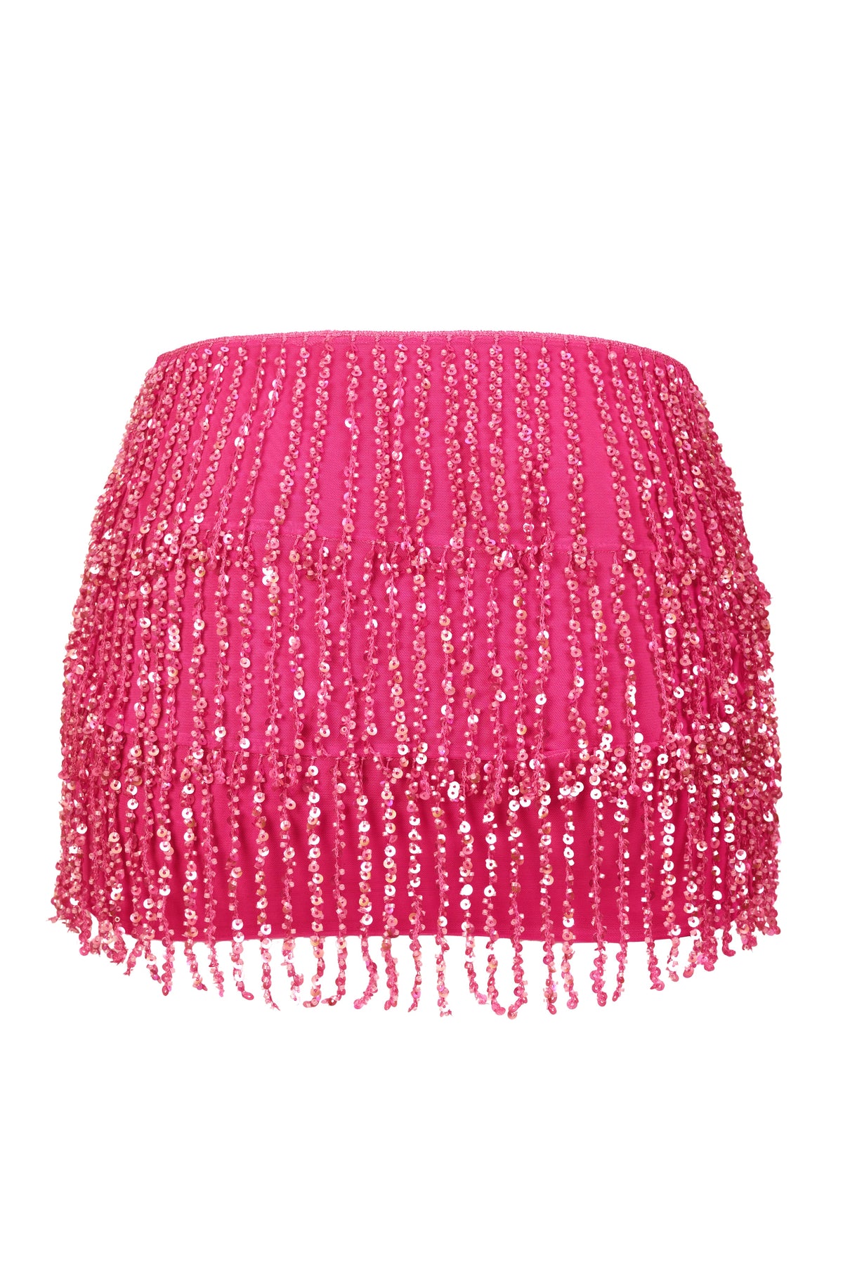 Belavie Nesse Fringed Low-Rise Mini Skirt in Raspberry