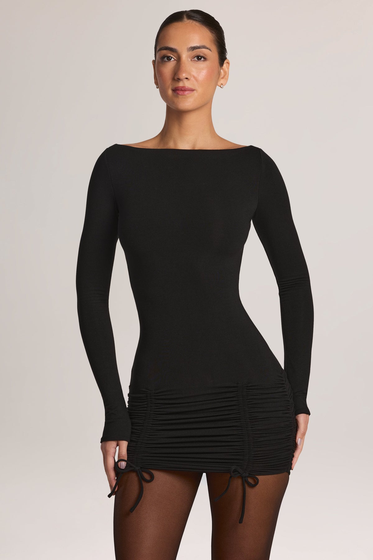 Belavie Tienna Modal Long-Sleeve Mini Dress in Black