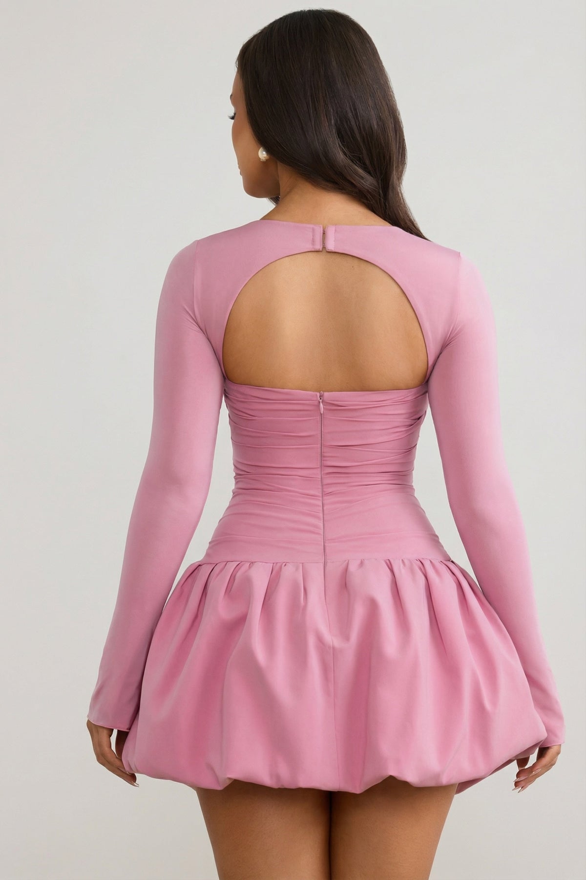 Belavie Viole Long-Sleeve Bubble Hem Mini Dress in Mauve