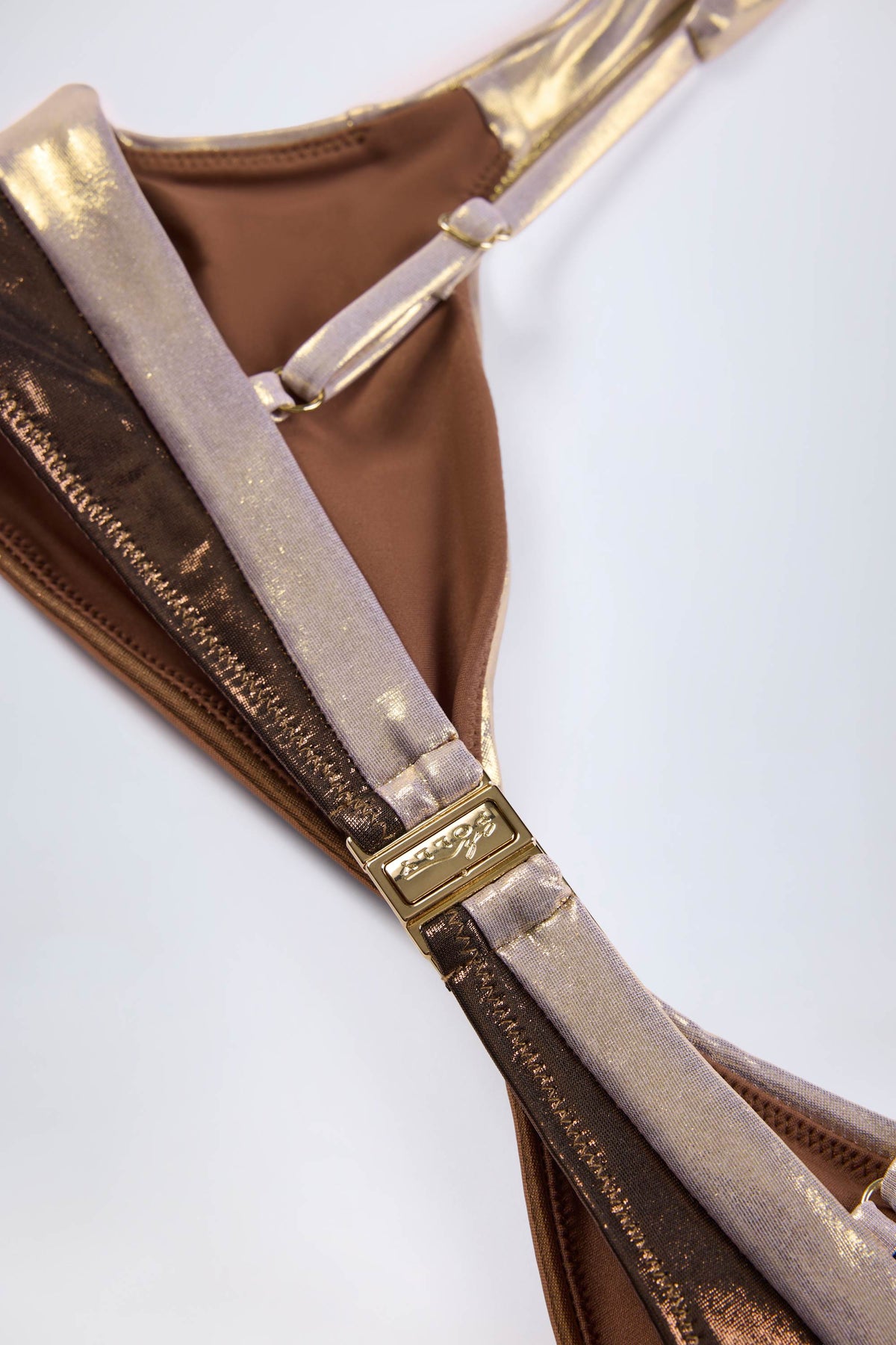 Belavie Palmite Ruched Bikini Top in Bronze Gold