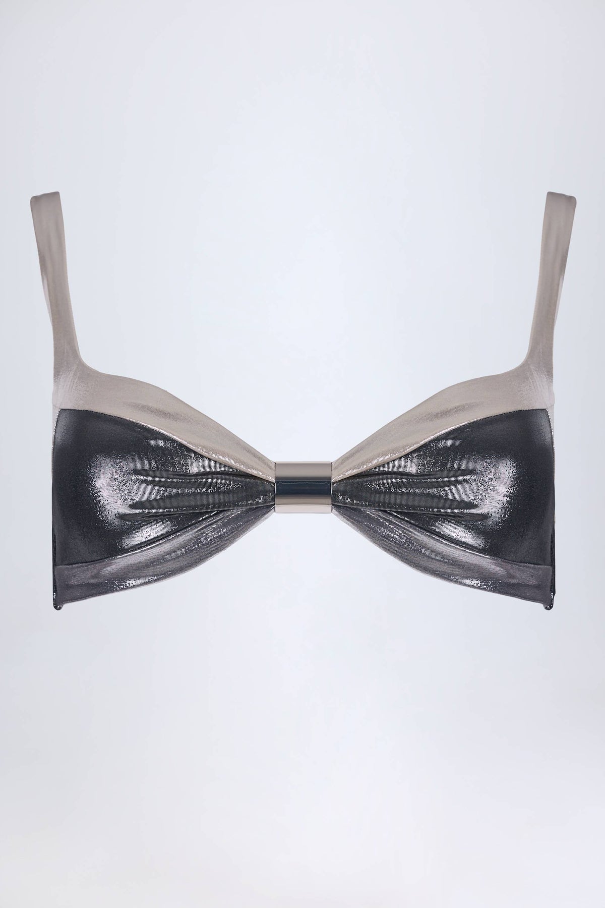 Belavie Palmite Ruched Bikini Top in Silver Chrome