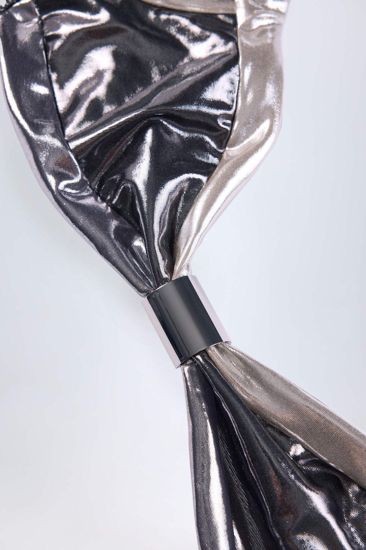 Belavie Palmite Ruched Bikini Top in Silver Chrome