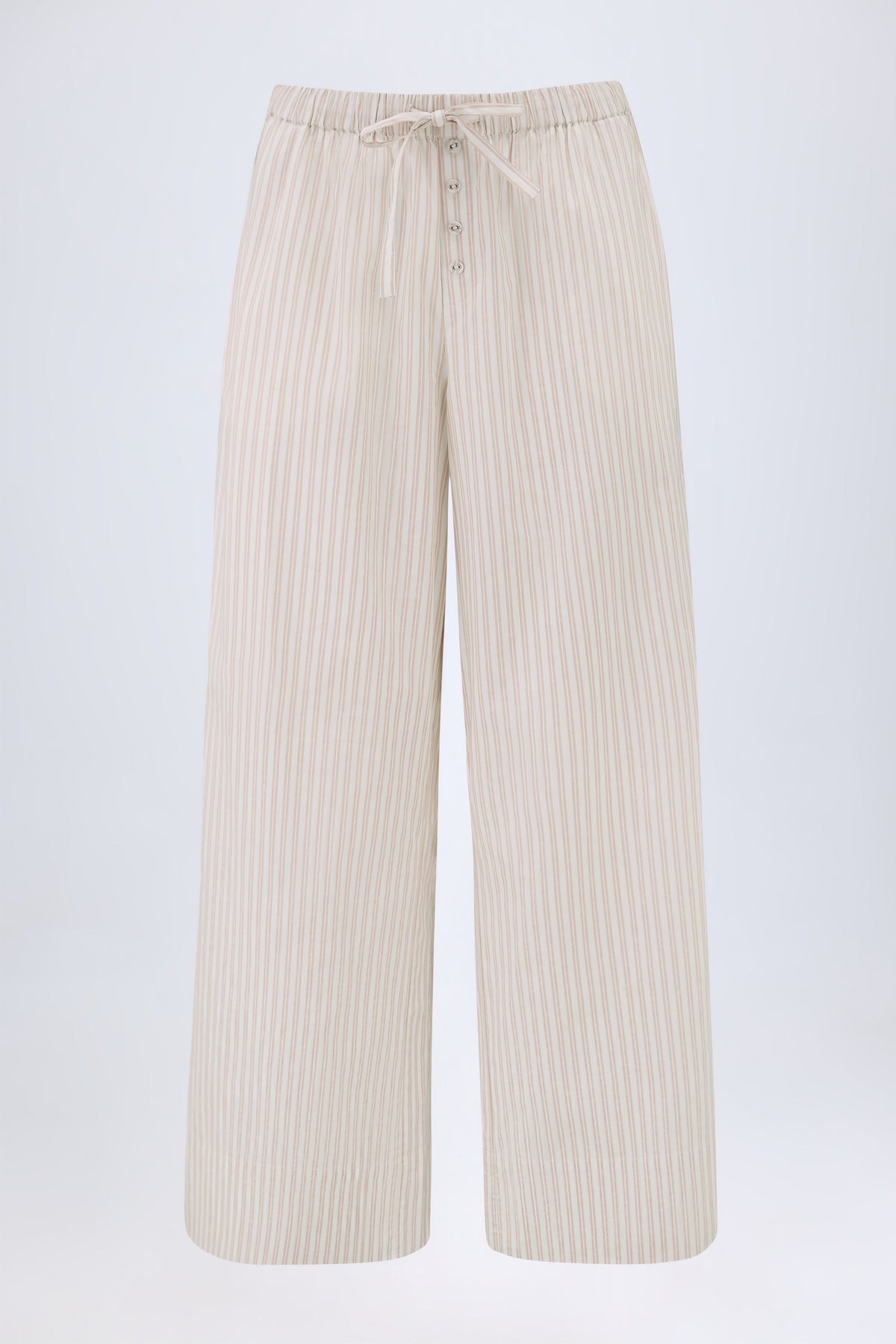 Belavie Piren Wide-Leg Cotton-Poplin Trousers in Light Taupe Stripe