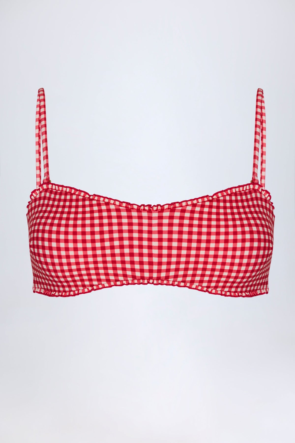 Belavie Portboo Ruffled Bandeau Bikini Top in Red Gingham
