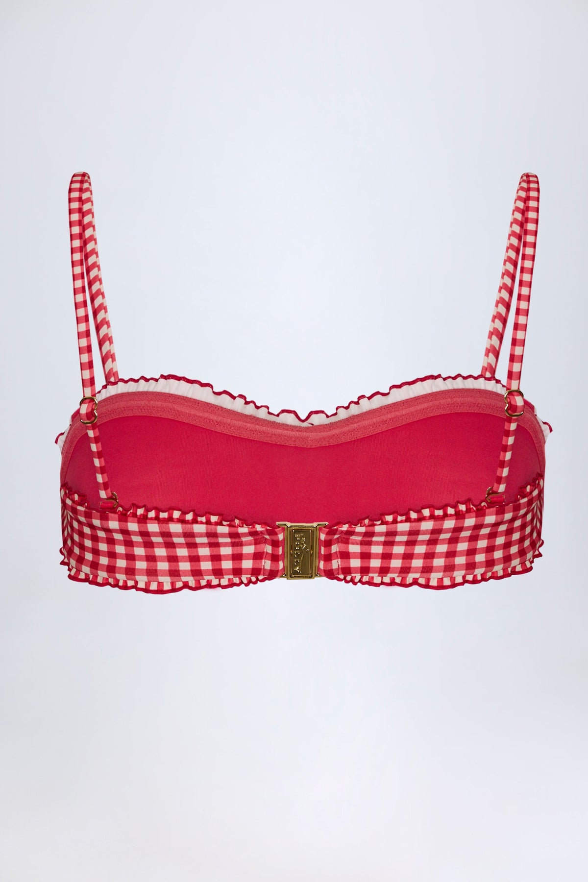Belavie Portboo Ruffled Bandeau Bikini Top in Red Gingham