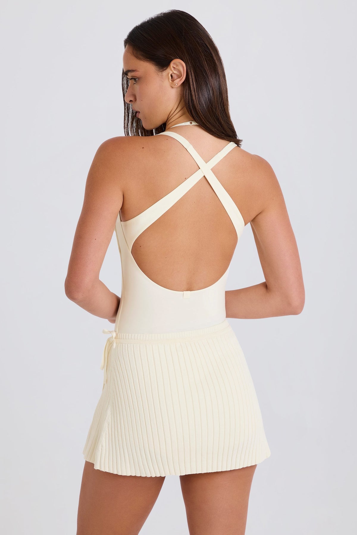 Belavie Ribbed Knit Tie Wrapover Skort in Cream