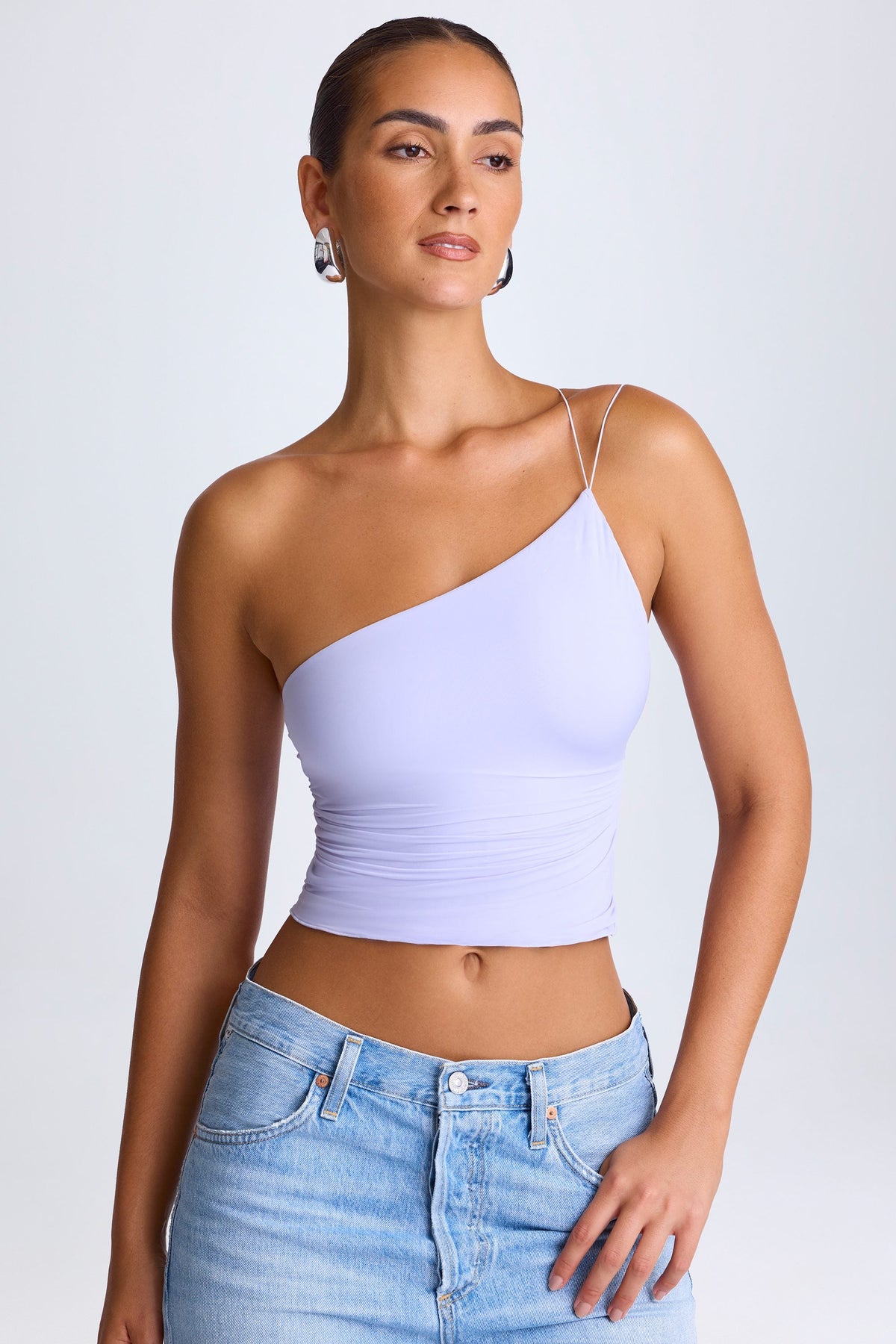 Belavie Roseao One-Shoulder Lace-Up Top in Soft Lilac