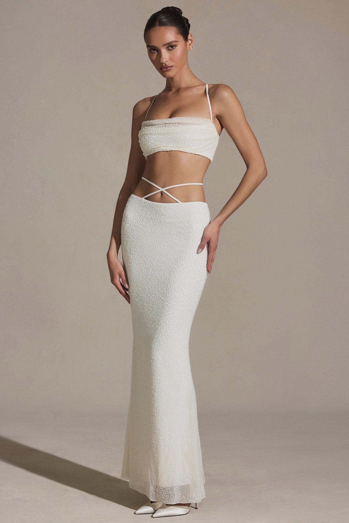 Belavie Sardinie Embellished Strappy Maxi Skirt in White