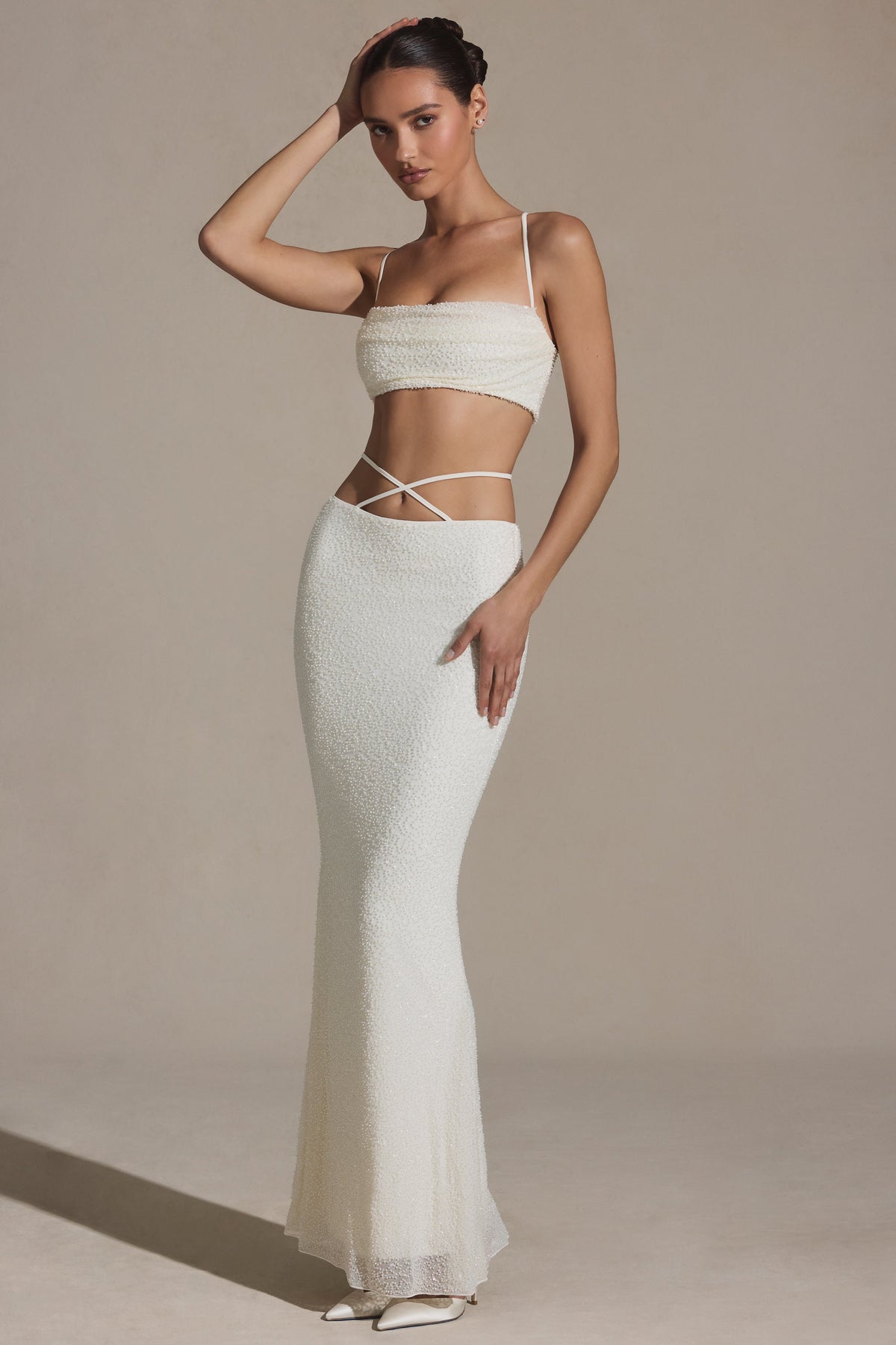 Belavie Sardinie Embellished Strappy Maxi Skirt in White