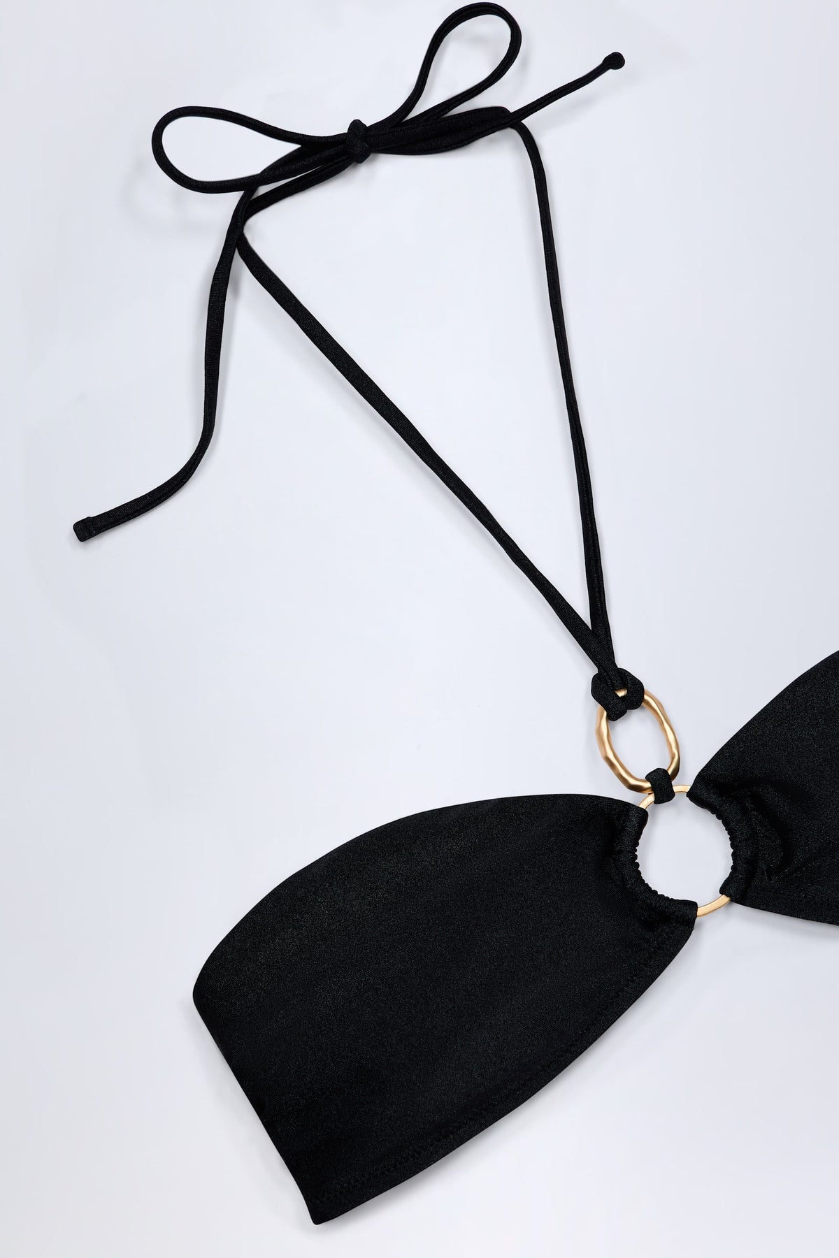 Belavie Savae Hardware-Detail Ruched Halterneck Bikini Top in Black