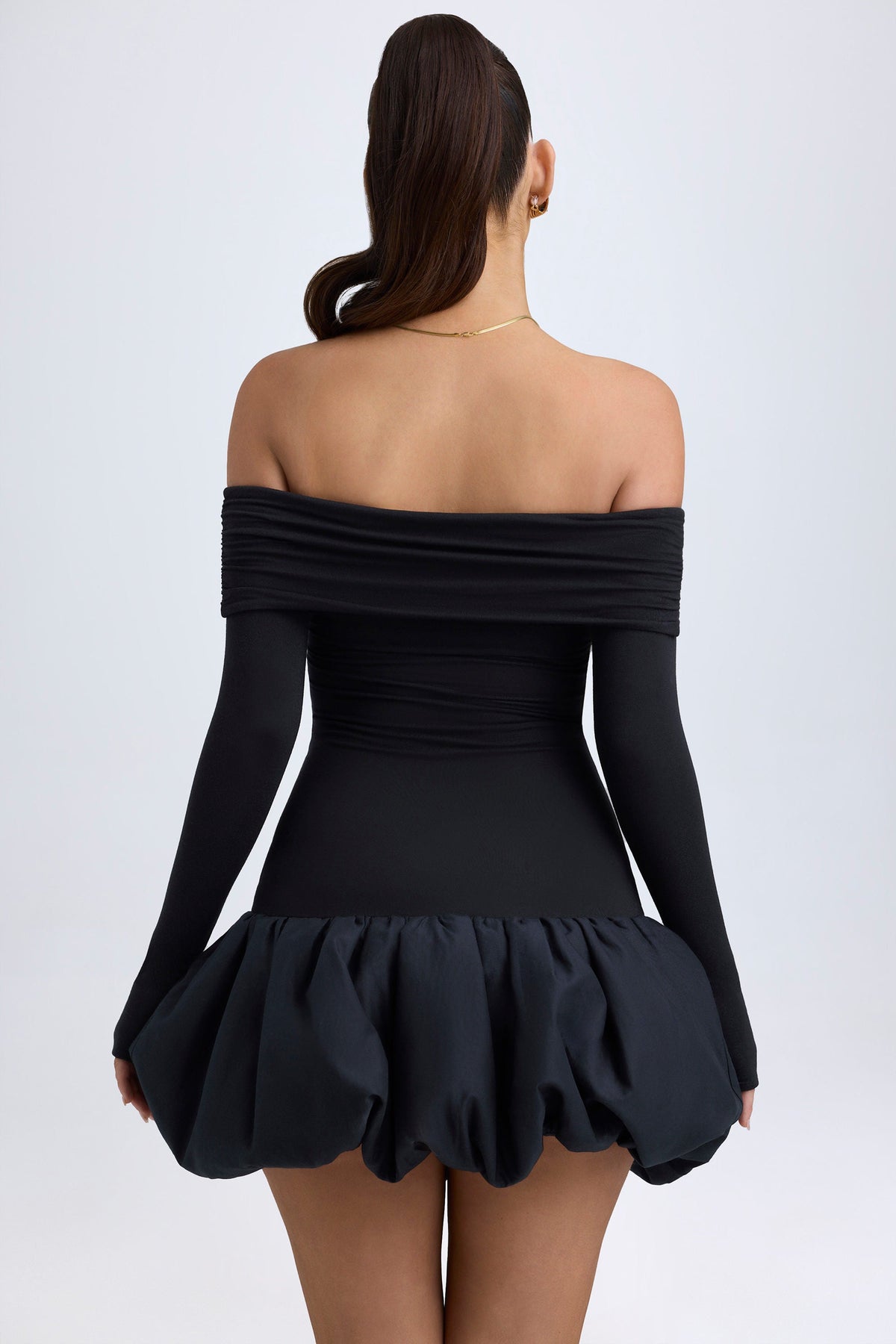 Belavie Serre Modal Off-Shoulder Bubble Hem Mini Dress in Black