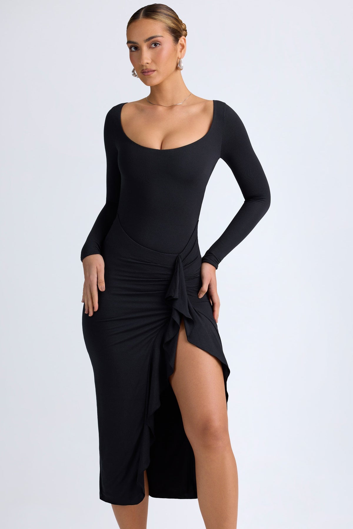 Belavie Tarae Modal Ruffled Midaxi Dress in Black