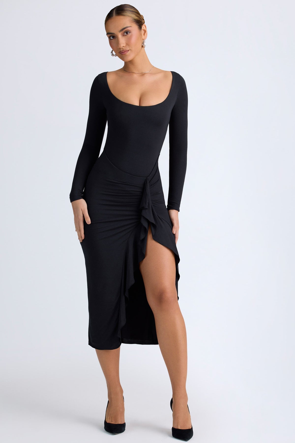Belavie Tarae Modal Ruffled Midaxi Dress in Black