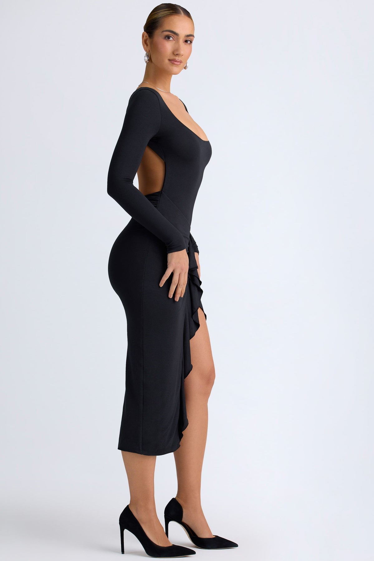 Belavie Tarae Modal Ruffled Midaxi Dress in Black
