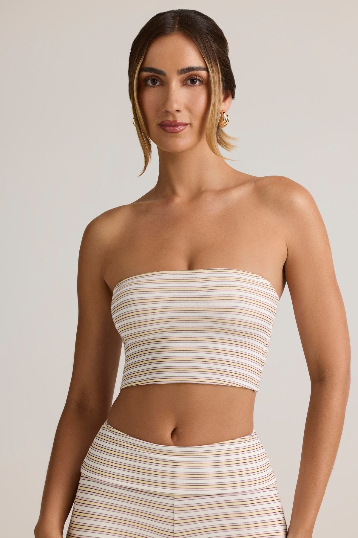 Belavie Verne Modal Strapless Crop Top in Pink Yellow Stripe