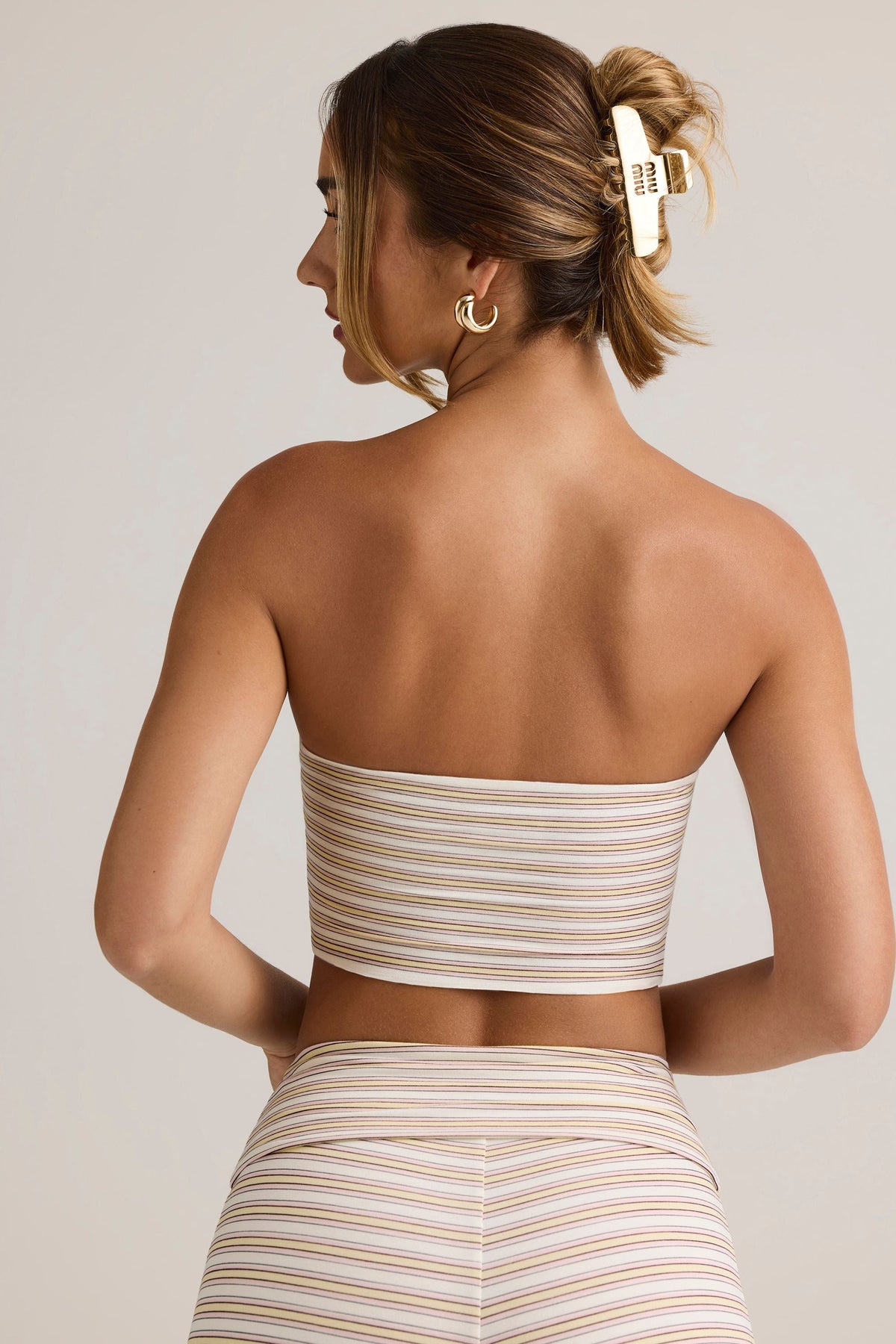 Belavie Verne Modal Strapless Crop Top in Pink Yellow Stripe