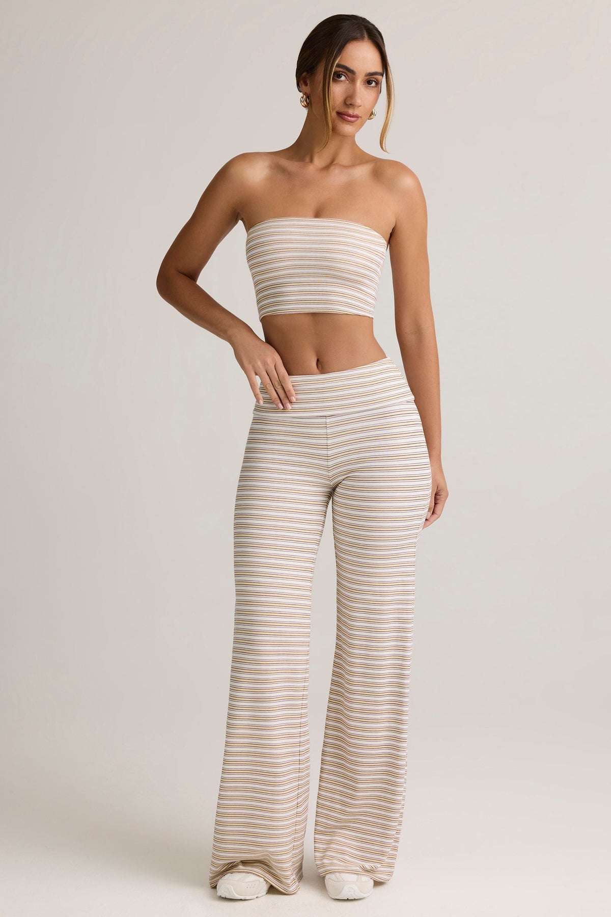 Belavie Verne Modal Strapless Crop Top in Pink Yellow Stripe